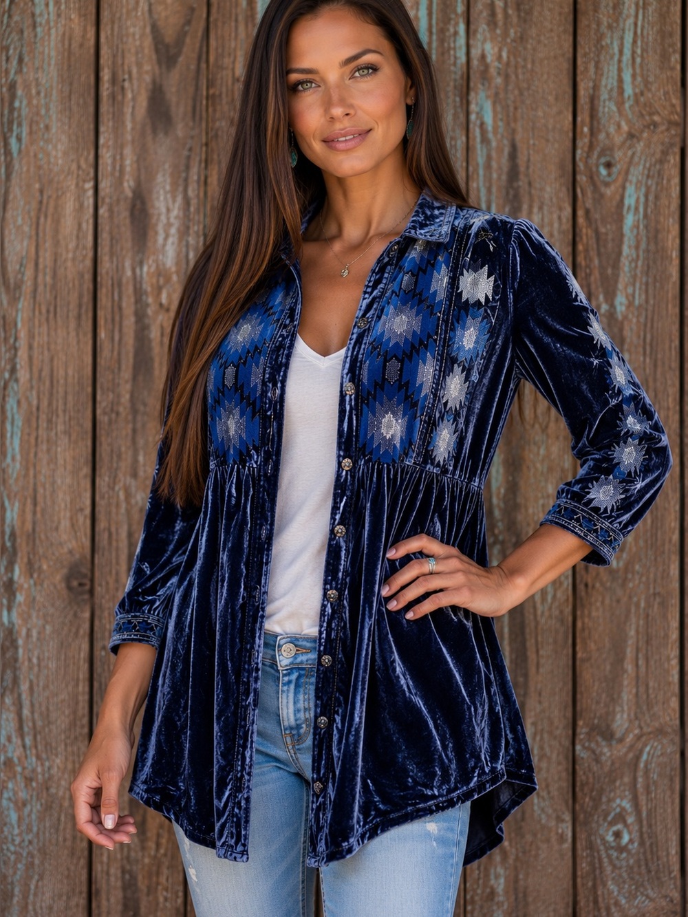 Johnny Was heavily embroidered velvet Naomi smoked shirt/jacket NWT - Picture 16 of 16